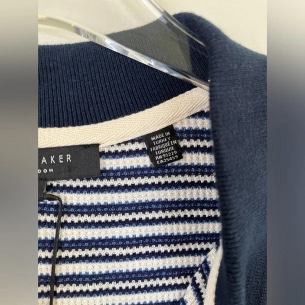 Ted Baker Cotton Blend Textured Stripe Relaxed Fit Quarter Zip Polo Shirt, NWT‎